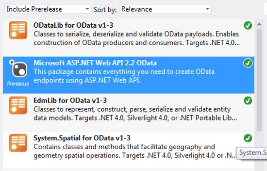 /install Odata package from NuGet package manager